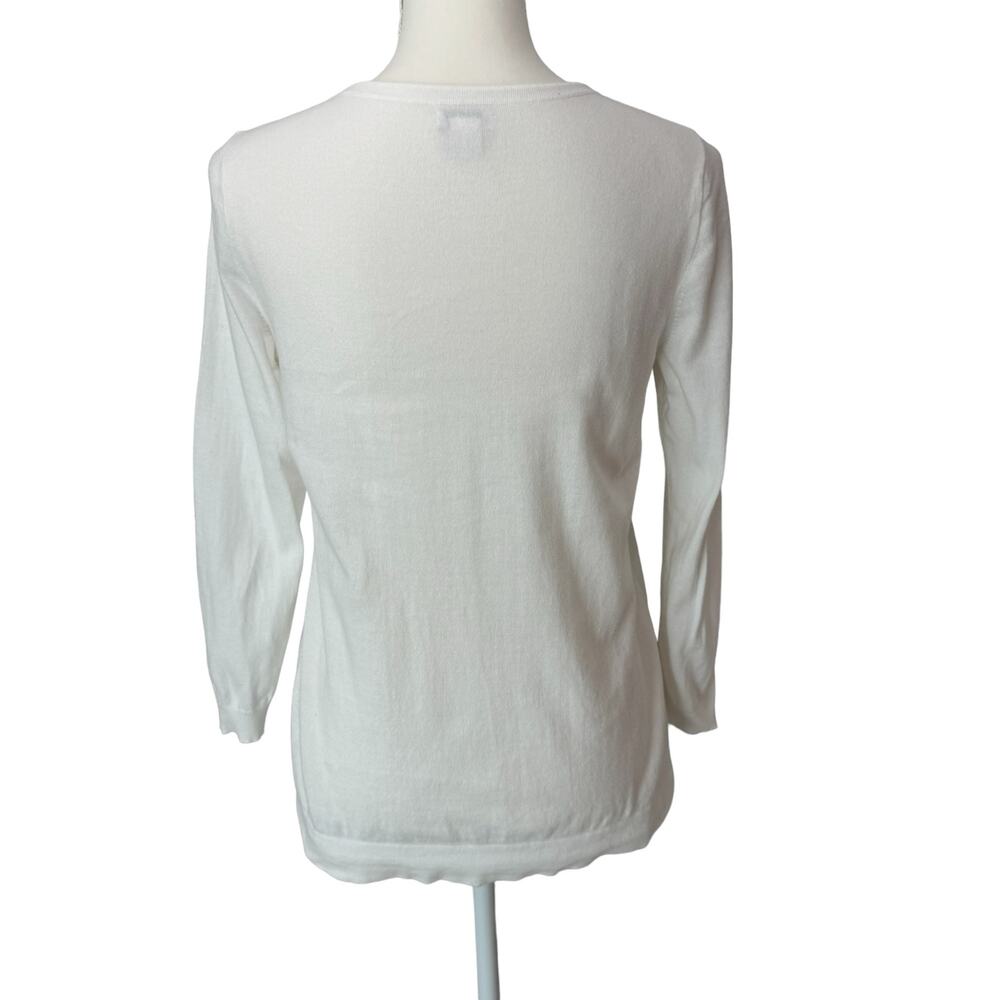 J. CREW Factory Ivory Embroidered Eyelet Boho 3/4 Sleeve Sweater Womens Medium - Picture 4 of 9